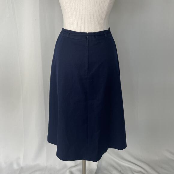 Vintage A Line Midi Skirt Size 14 Navy Blue Belted High Rise Retro Preppy 80s - Picture 8 of 15